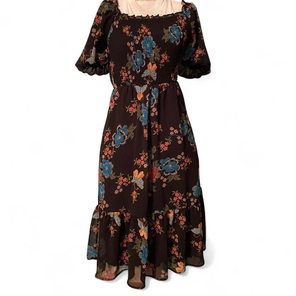 LC Lauren Conrad Black Floral Midi Dress